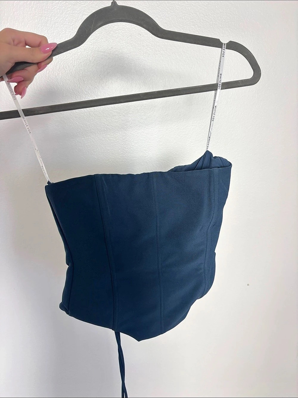 White Fox Strapless Lace-Up Bodysuit in Blue XS